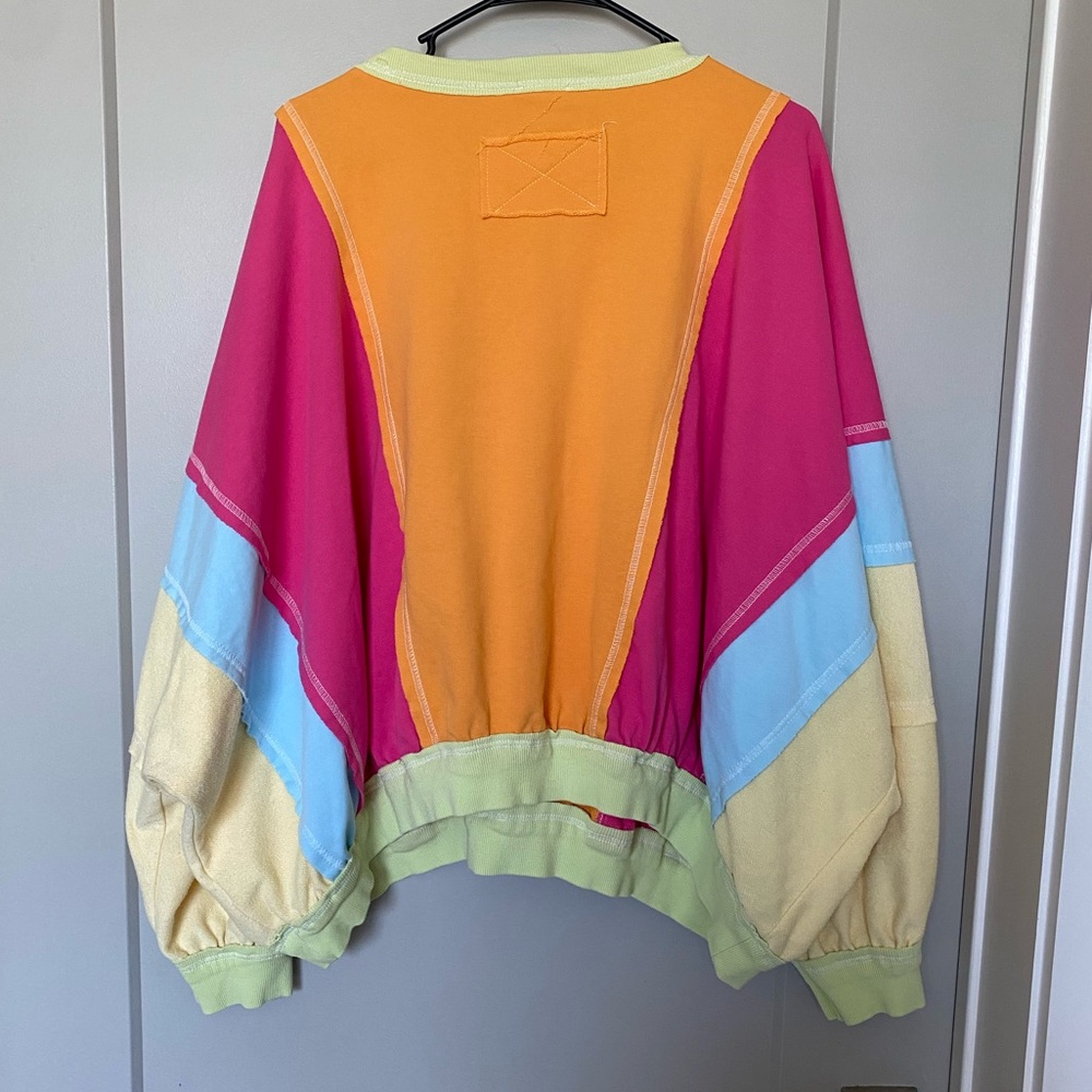 BiBi colorful patchwork exposed stitching colorblock oversized crewneck top XL - Picture 8 of 10